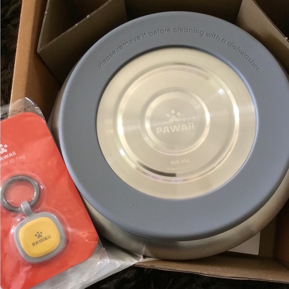 PAWAII Stainless Steel DOG BOWL ~non-slip ~ 34oz + digital ID Tag ~ POSH UP HOME - Picture 3 of 4